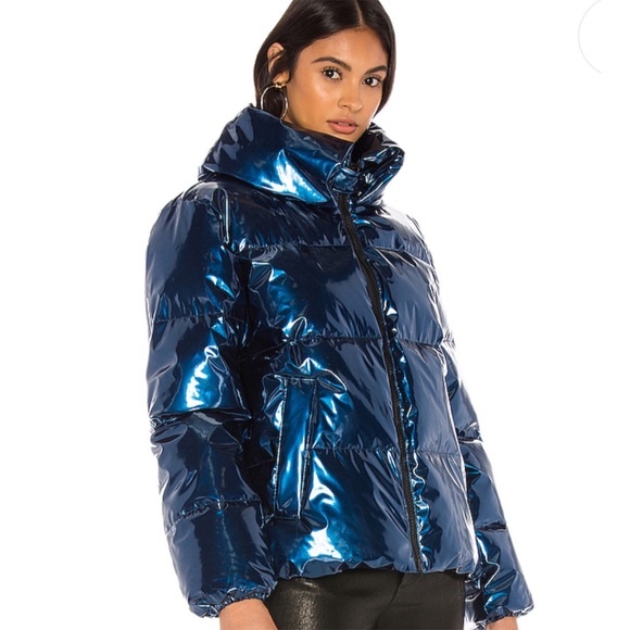 KENDALL + KYLIE Metallic Puffer Jacket in Blue S - Picture 4 of 12